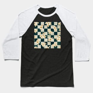 Yellow Flowers on a Checkerboard Background Baseball T-Shirt